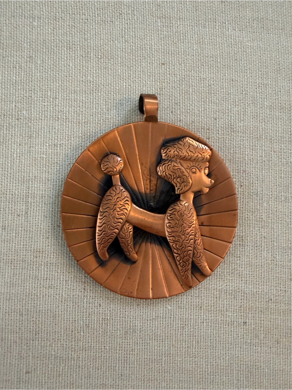 vintage mid-century Bell Trading Post solid copper pendant French  poodle dog